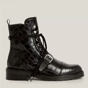 All saints Donita boots 38 combat leather croc print